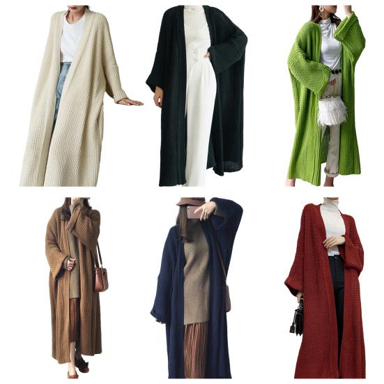 Весенне-осенний женский свободный длинный свитер, пальто с длинным рукавом, однотонный