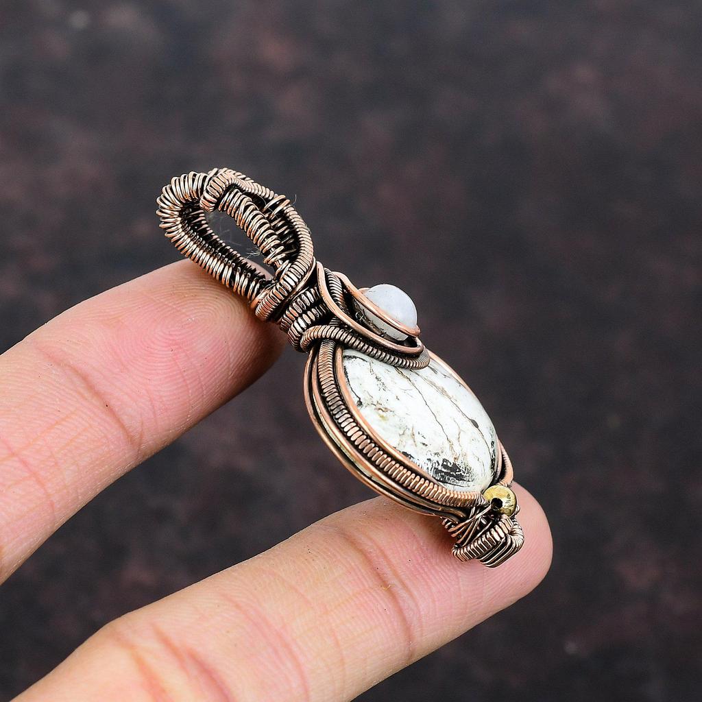 Подвеска из магнезита дикой лошади, обернутая медной проволокой, подвеска из радужного лунного камня, драгоценный камень, медная бижутерия, подвеска ручной работы, подарок для матери