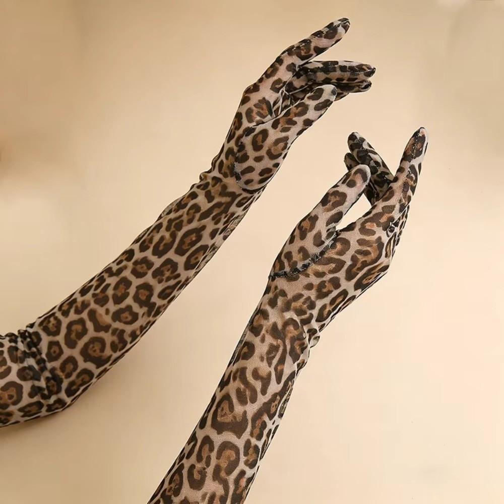 55cm Thin Leopard Mesh Gloves Long Costume Gloves Fashion Disco Mittens Opera Stage