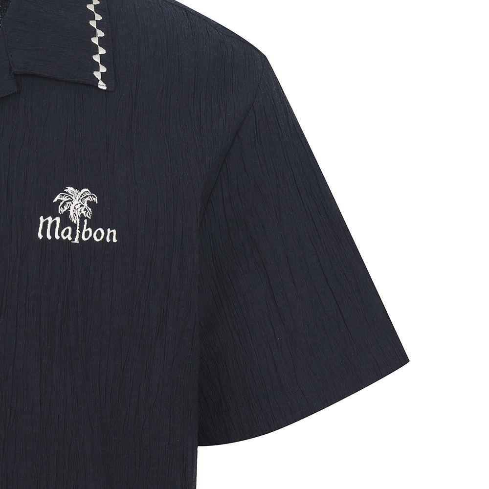 MALBON GOLF Summer Pleated Half-Open Collar T-Shirt Navy (Man)