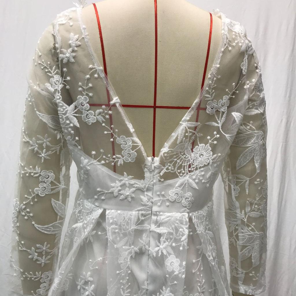 2025 Spring & Summer New Women's Long-sleeved One-shoulder Bridal Wedding Dress with Lace Jacquard for Bride