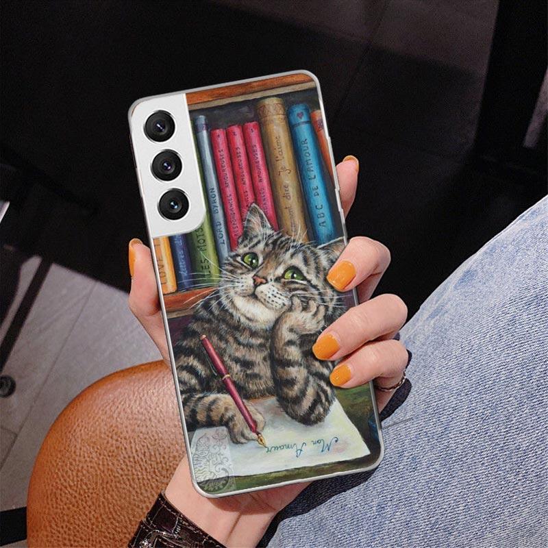Милый мультяшный чехол-талисман 'Счастливый кот' для Samsung Galaxy S24 S25 Edge S26 Ultra S23 S22 S21 Plus S20 FE + Чехол с персонализированной печатью