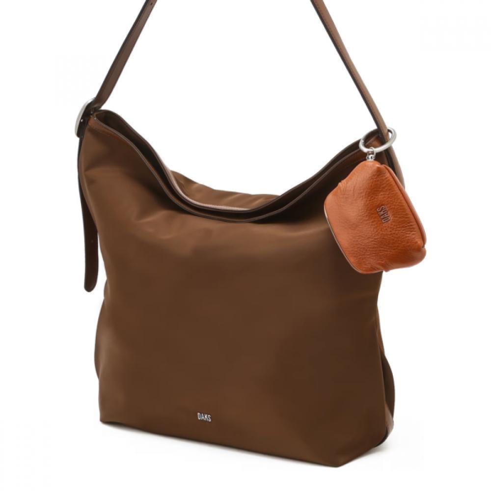 DakS Women S Brown Cowhide CoLor Matching Soft NyLon ShouLder croSSbody Bag L Dc