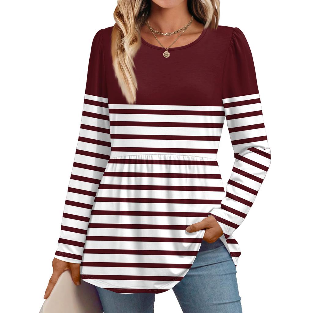 Женская повседневная модная рубашка с длинным рукавом, полосатая туника