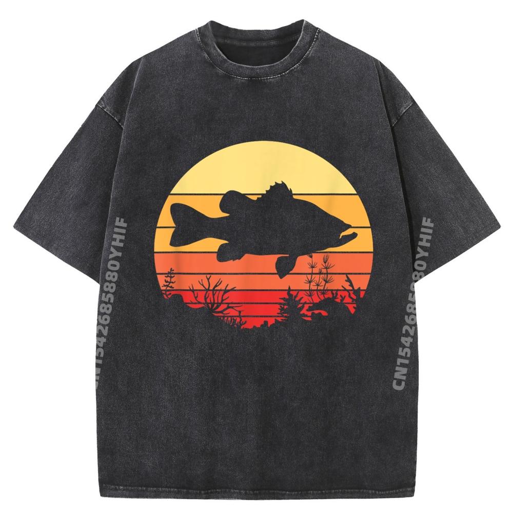 Retro Bass Fishing Red And Black Graphic T Shirt Student Oversized T Shirt Tshirts Washed Lovers Day
