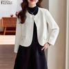 ZANZEA Women Round Neck Casual Long Sleeve Cardigan Blouse