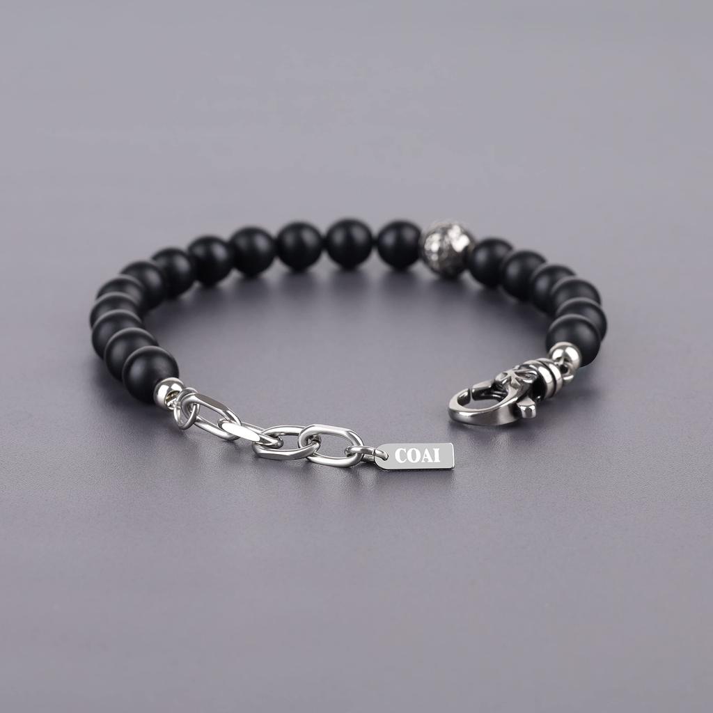 [KOAI] 8mm Matte Onyx Fleur-de-Lis Lucky Bracelet