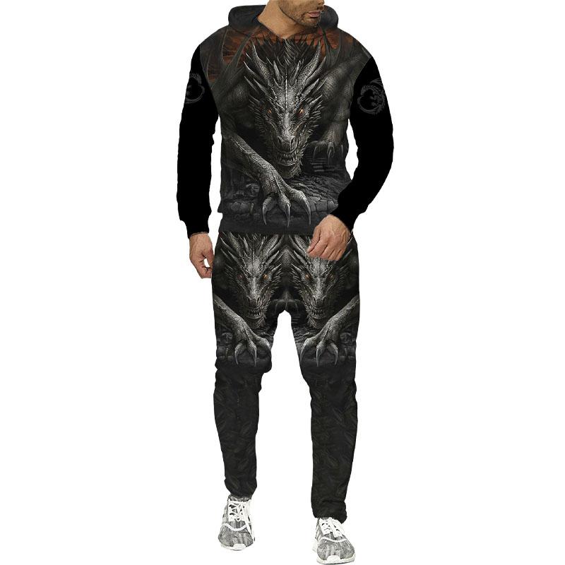 Мужской свитшот с 3D принтом дракона, комплект с капюшоном, мужской спортивный костюм/пуловер/куртка/брюки, спортивная одежда, весенне-осенний мужской костюм