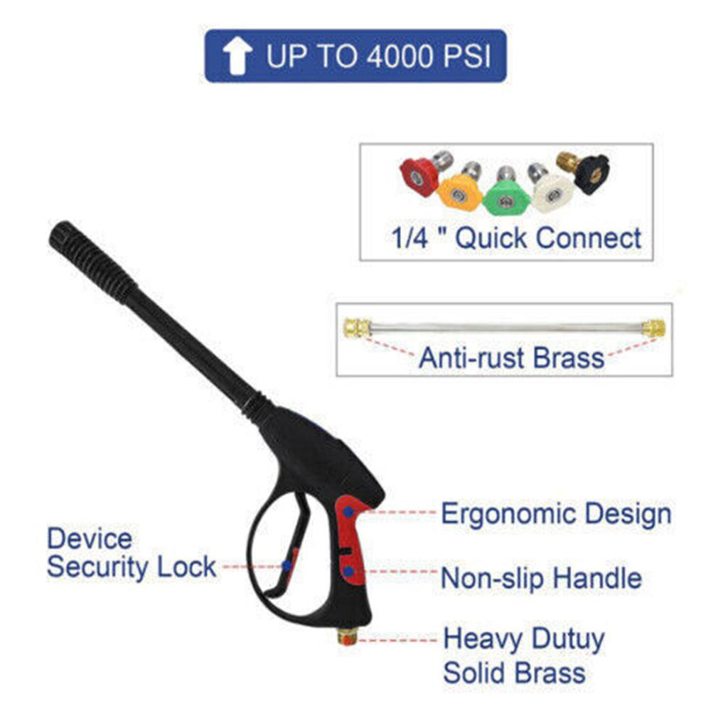 7pcs High Pressure Washer Gun 4000psi M22 Fitting Power Spray Gun With Extension Replacement Wand Lance 5 Nozzles Tips For Home Car Washing