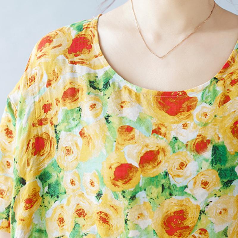 Женское платье больших размеров, простое модное богемное длинное платье, летние платья с коротким рукавом и круглым вырезом с принтом