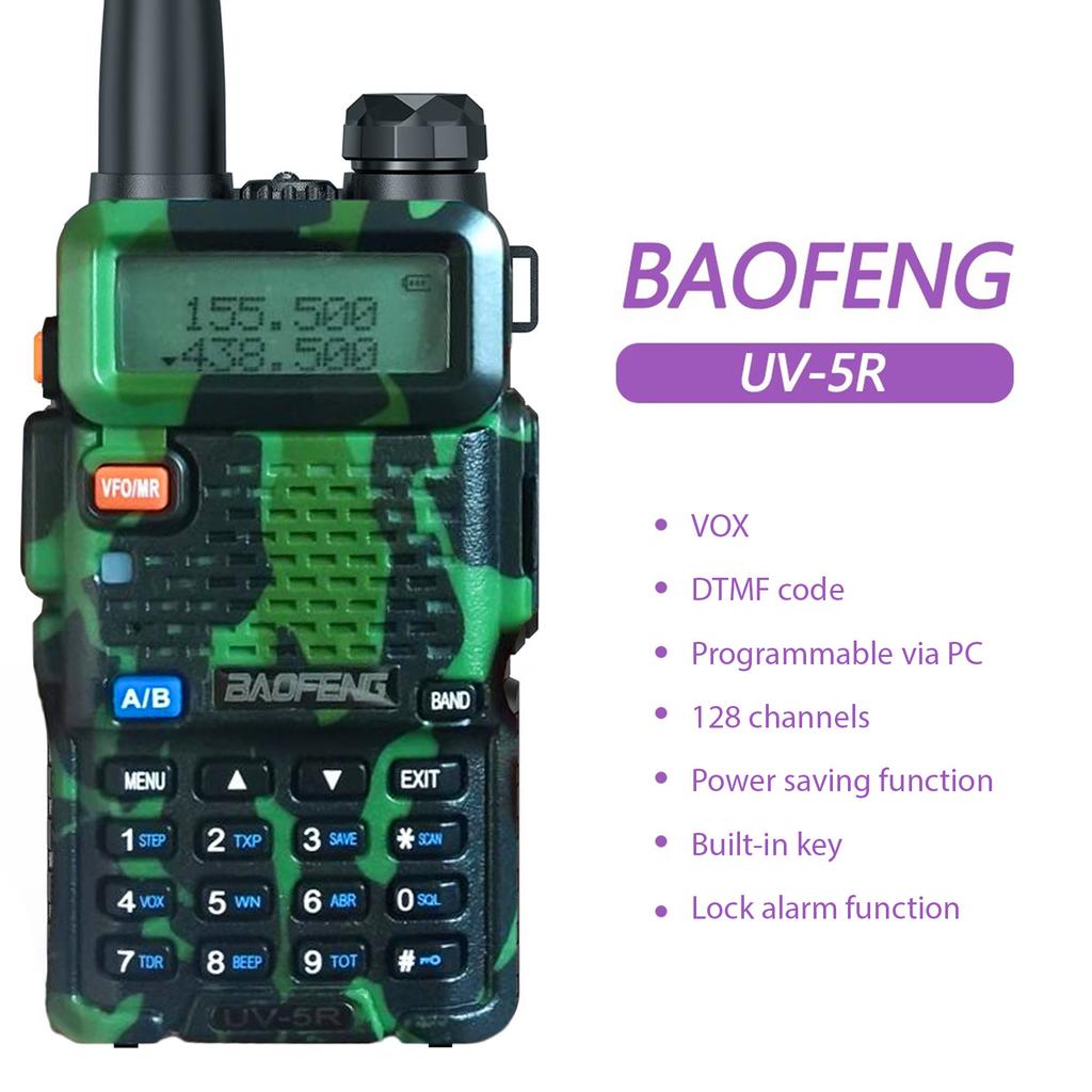 UV-5R 5W Walkie Talkie Interphone VHF UHF Dual Band 128 каналов FM-прием с 2800 мАч