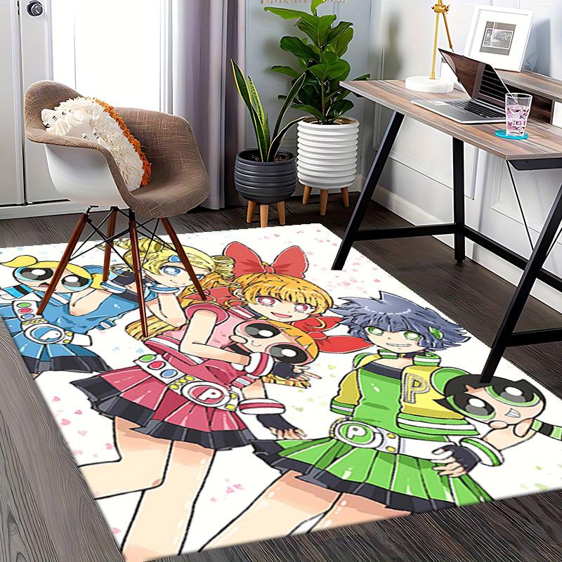 1pc Powerpuff Girls Chair Mat: Anime Cartoon Design, Non-Slip Carpet for Office Chairs, Suitable for Home Decor, Living Room, Bedroom, Game Room - Per