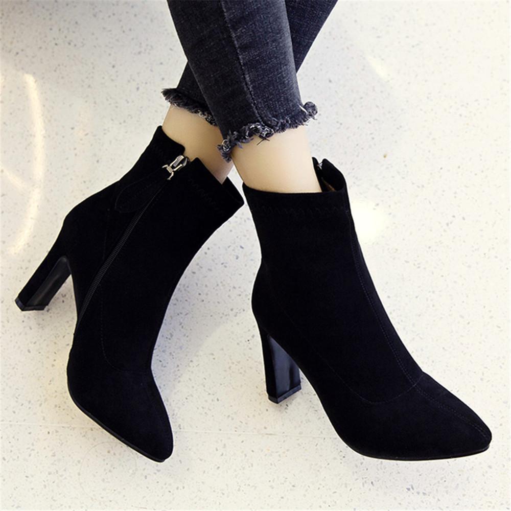 New High Heel Boots Women Korean Style Autumn and Winter High Heel Stretch Thin Boots Pointed Toe Sock Boots Women Gray