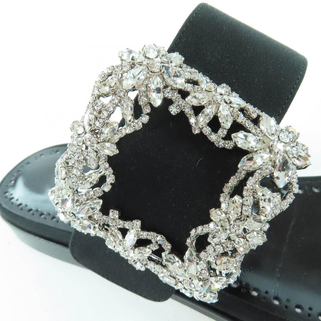 Pristine MANOLO BLAHNIK Sandals TITUBAFLAT Bijoux black silk 38 665.99WTIFCRE010 Used