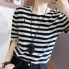 Элегантный полосатый свитер в рубчик из шелковой пряжи Lanjing Tencel Mulberry, 16 игл