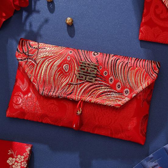 Chinese Red Envelope Embroidered Satin Cash Envelope Lucky Money Envelope Pocket for Wedding Spring Festival Banknotes Gift
