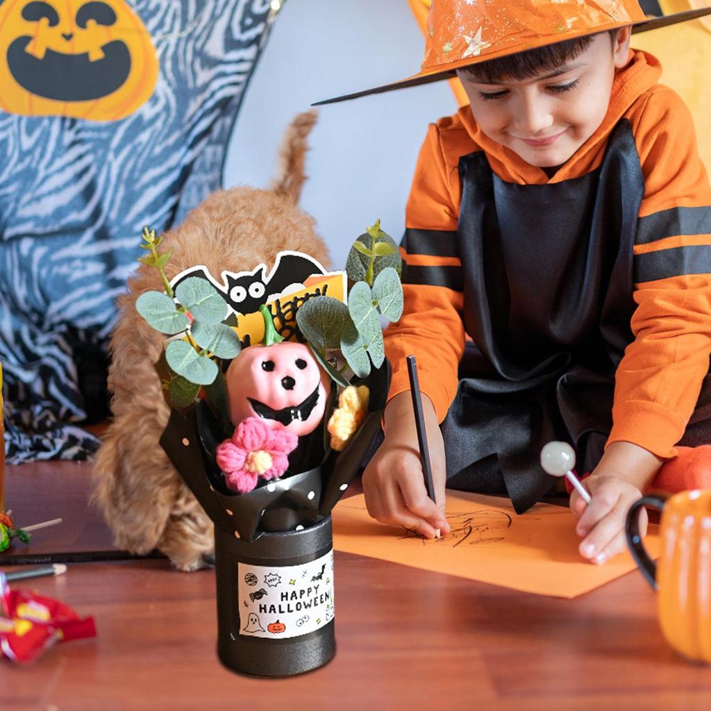 Halloween Bouquet Artificial Flowers Table Centerpiece Pumpkin Bouquet Artificial Flowers with Eucalyptus Leaves Indoor Table