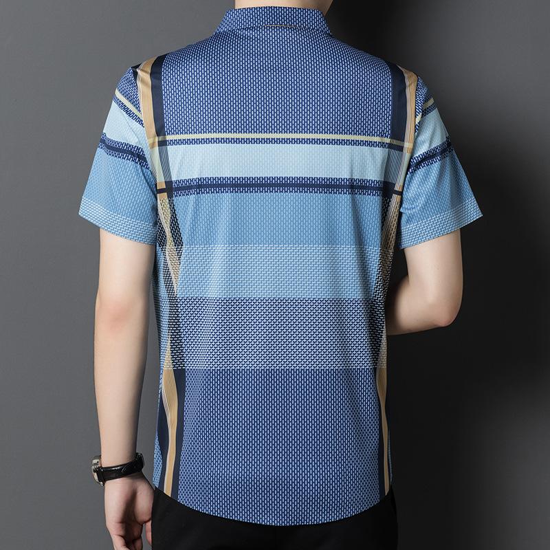 Рубашка с коротким рукавом для молодых и средних мужчин, модная повседневная бесшовная тонкая полосатая свободная деловая рубашка для папы