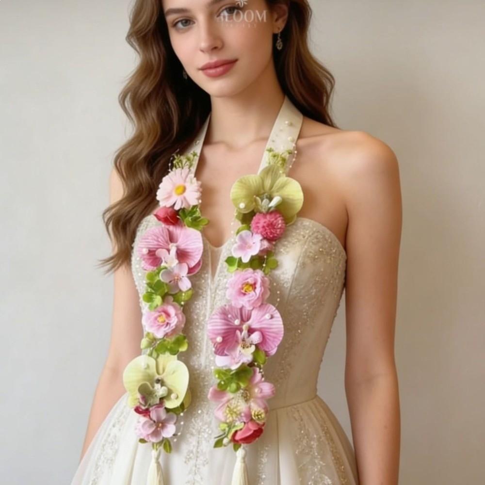Silk Fabric Floral Shoulder Sash Satin Fabric Artificial Floral Garland Birthday Party