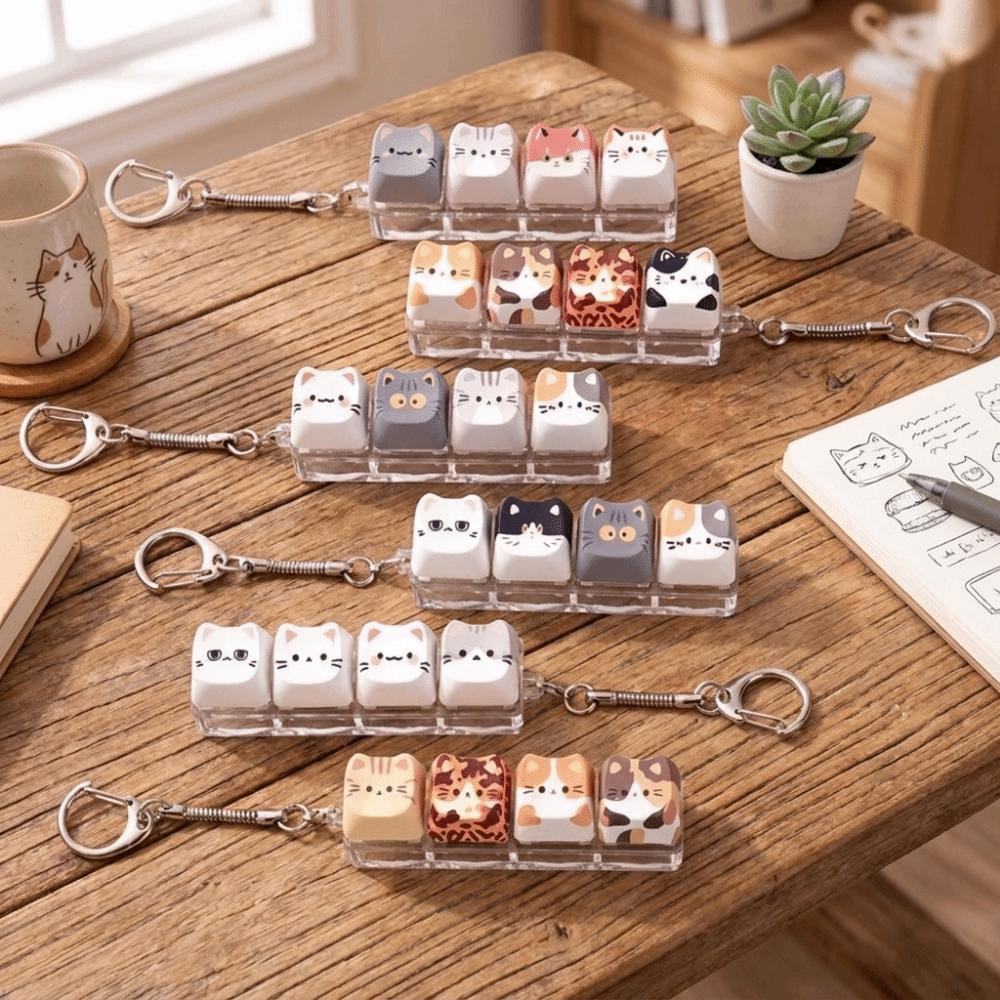 Creative Cat Fidget Keychain Kawaii Keycap Keychain Cute Finger Keyboard Pendant Backpack Pendant