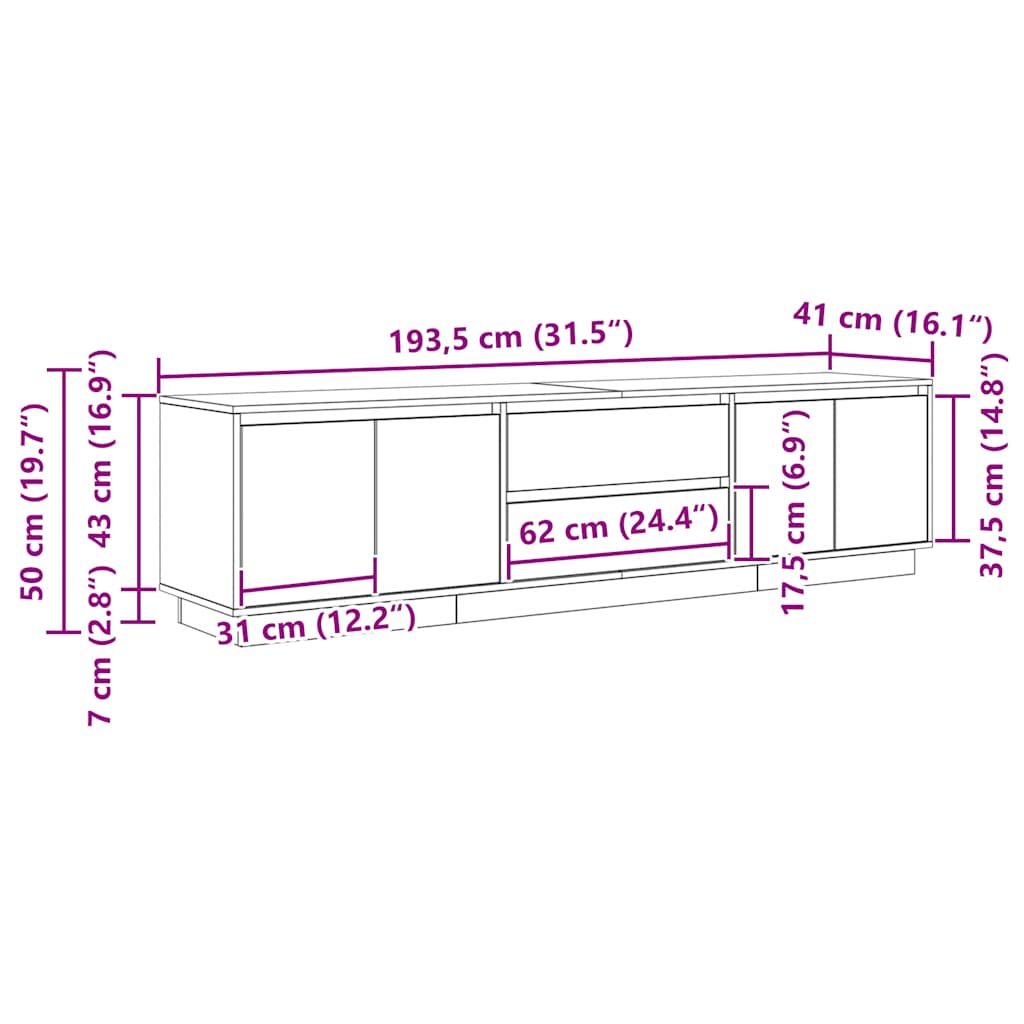 TV Stand with LED Lights Concrete Grey 193.5x41x50 cm