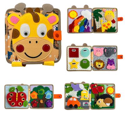 Игрушка Монтессори Жираф Бизиборд 3D книга из фетра для мелкой моторики, навыков раннего образования, развития знаний