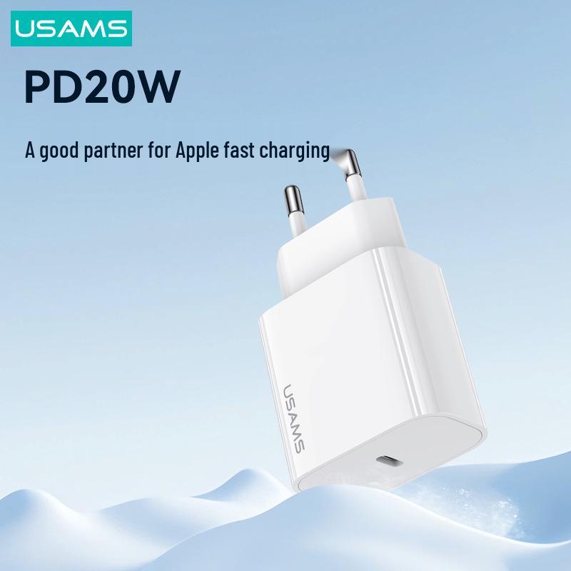 Быстрое зарядное устройство USAMS 20 Вт PD с кабелем PD для Apple 15, 9 В/2,2 А, европейский стандарт