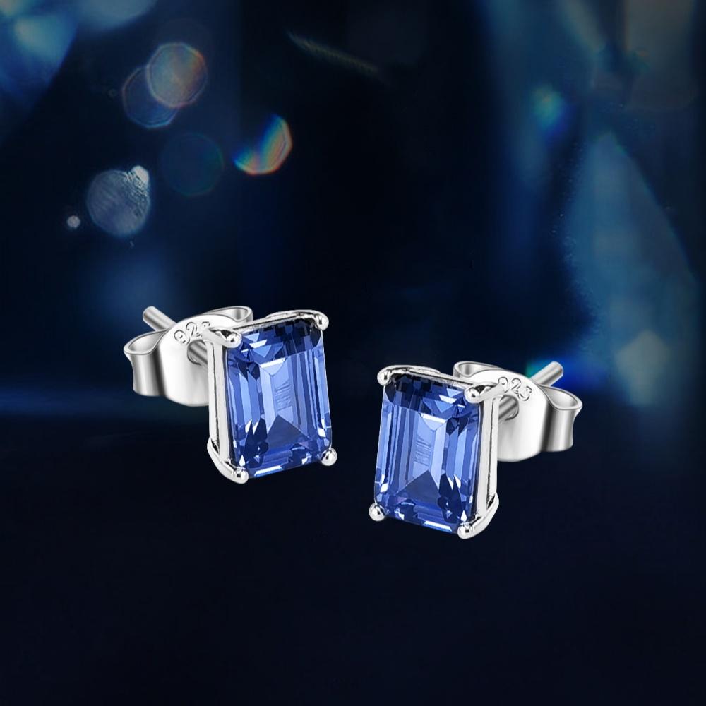 Tanzanite Stud Earrings Jewelry Womens Silver Rectangle Earrings