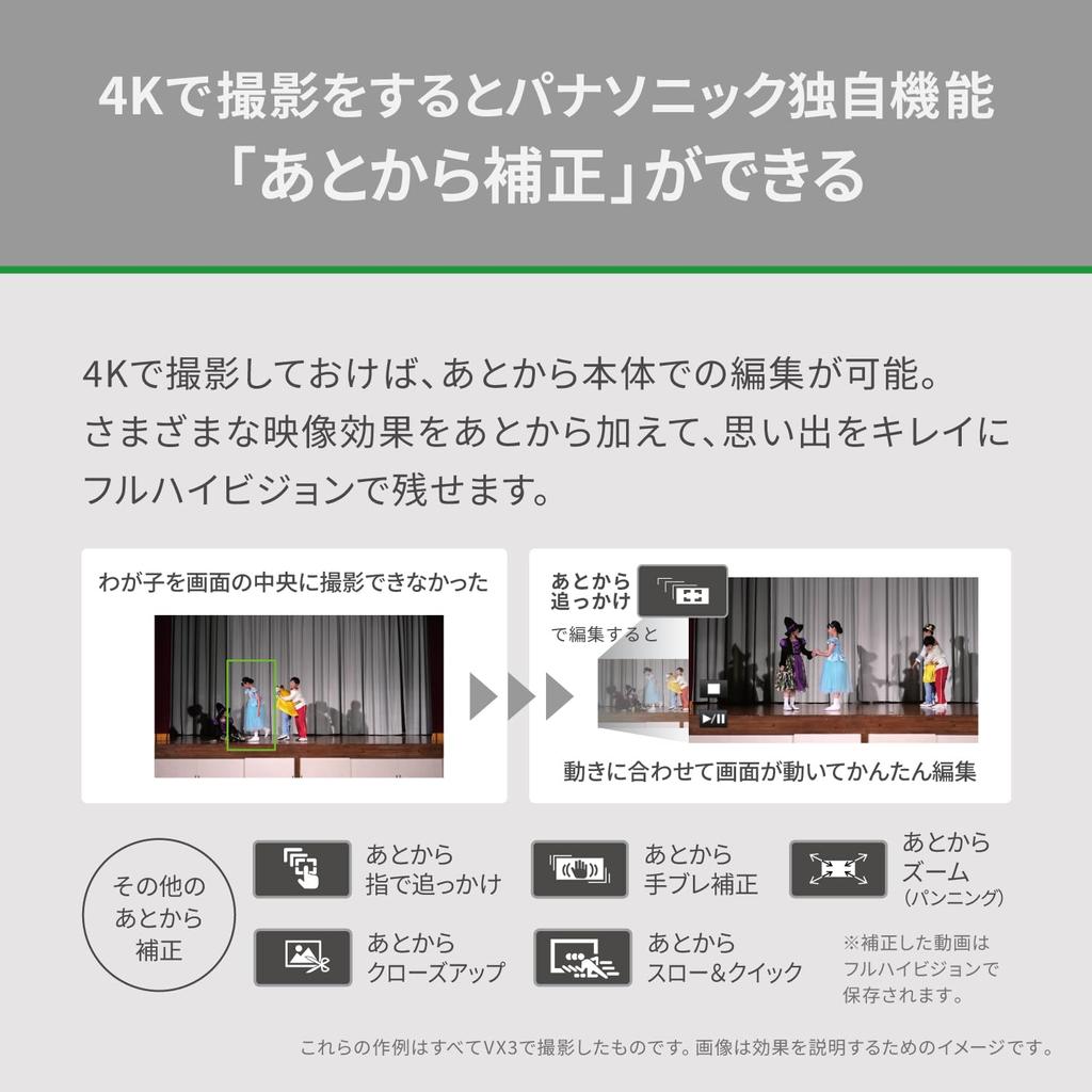 Panasonic Цифровая видеокамера 4K Гибридный стабилизатор изображения 24-кратный оптический зум Кожаный черный HC-VX3-K 5-осевой