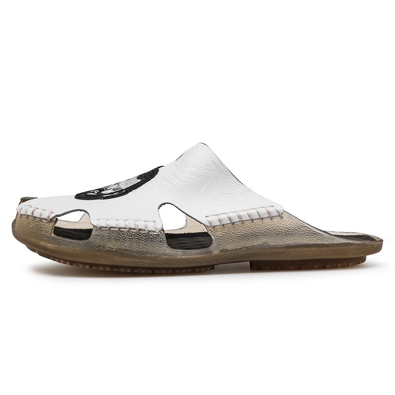 Летние мужские тапочки на плоской подошве, очень широкие сандалии, уличные пляжные повседневные кожаные сандалии с открытым носком, мягкие прогулочные сандалии