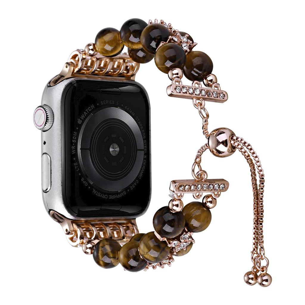 Apple Watch S8 Strap: Pearl Agate with Diamond Detail and Retractable Chain
