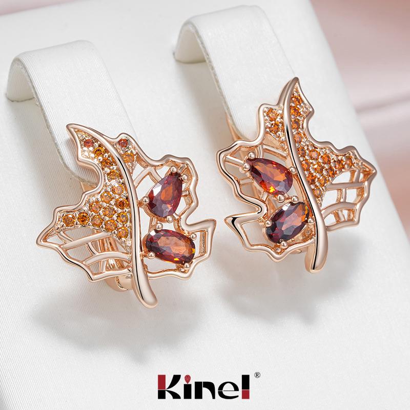 Осенние серьги Kinel с красным цирконием для женщин, ювелирные украшения цвета розового золота