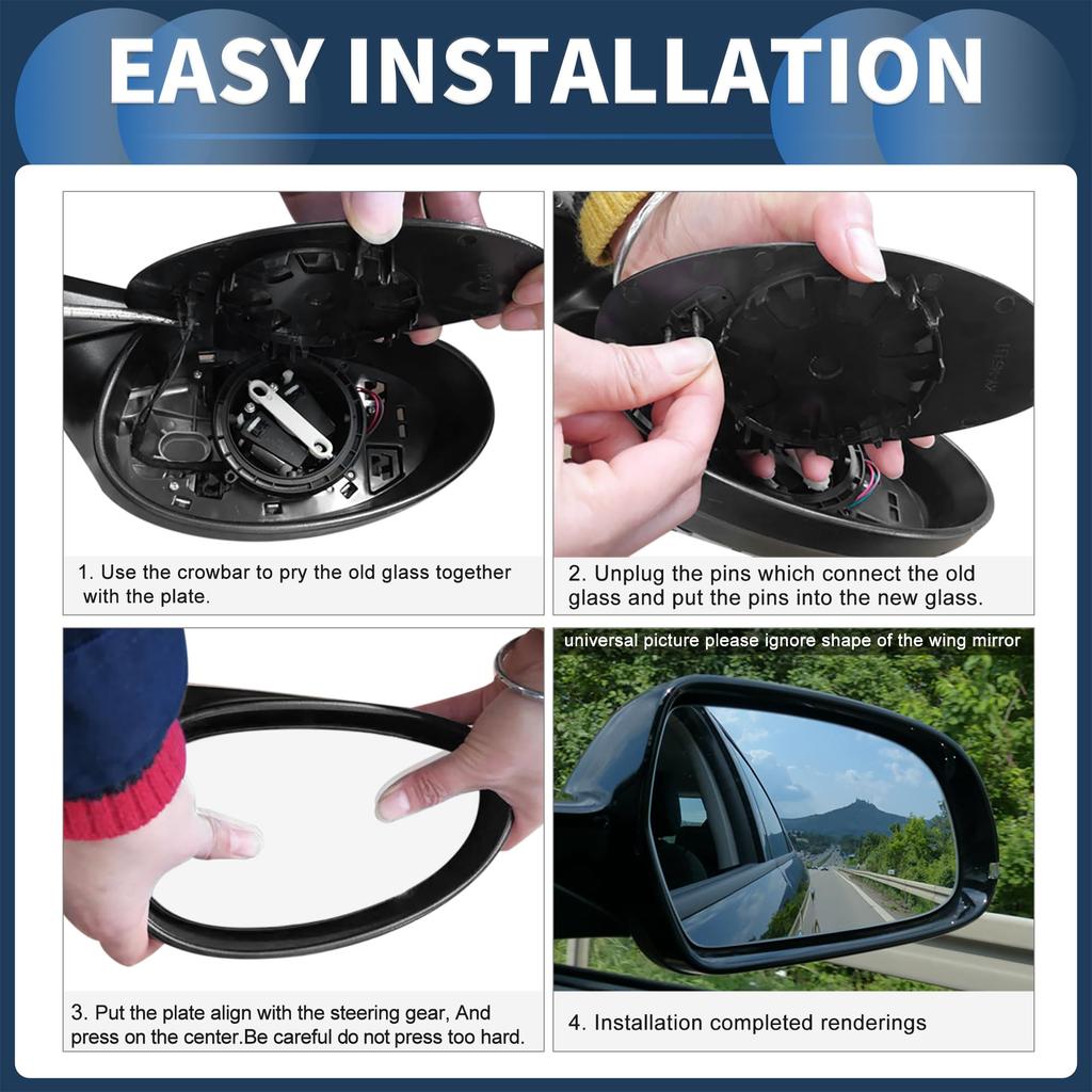 INFINAUTO Left Driver Side Mirror Glass Replacement with White Glass for Volkswagen Touareg Backplate, Convex, Heated, 2007-2010