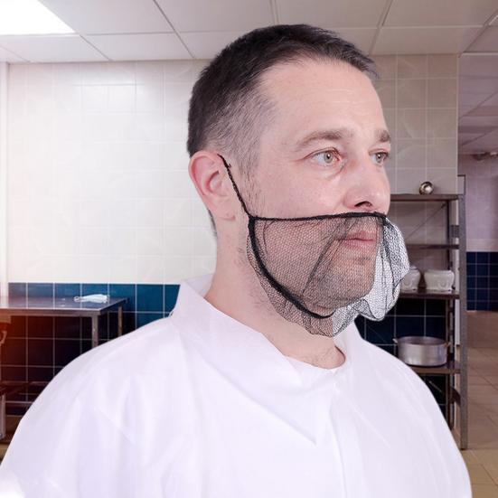 Yousheng 100Pcs Disposable Nylon Beard Net Breathable Heavy Duty Elastic Band Food Service Cooking Black Men Beard Guard Protector Mesh Cover