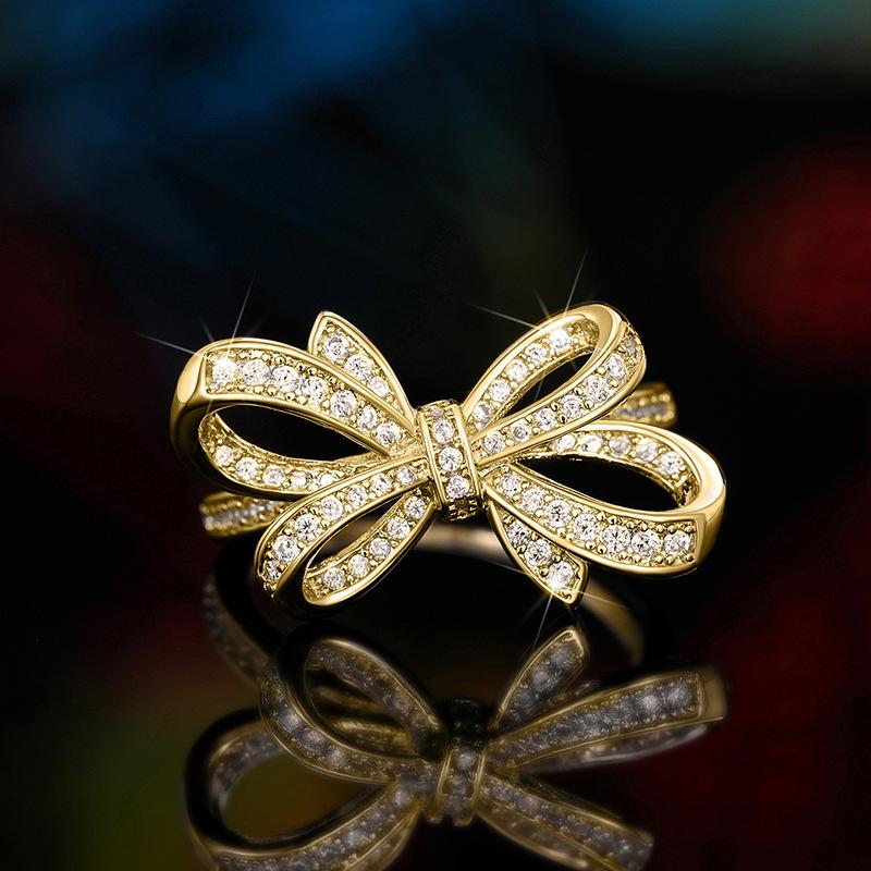 Кольцо Женское Прилив Нишевый Дизайн Бант Циркон Кольцо Женское, Красивое Романтичное Кольцо на Указательный Палец Ювелирные Изделия