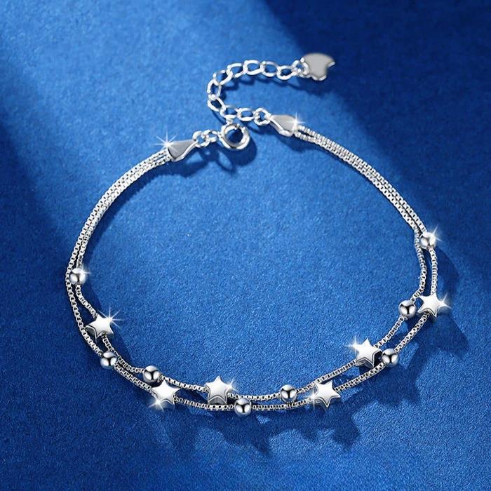 925 Sterling Silver Irregular Beaded Bracelet for Women Fashion Sparkling Crushed Silver Chain Bracelets Dainty Daily Jewelry