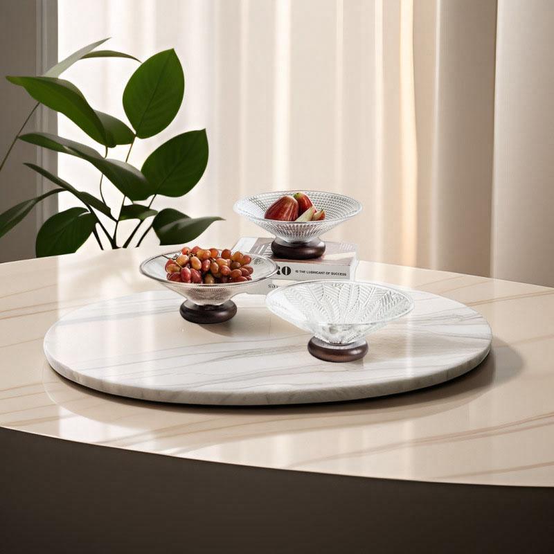 Fruit Plate Solid Wood Base Light Luxury Glass Dessert Plates Living Room Coffee Table Snack Display Tall Candy Plate Tableware