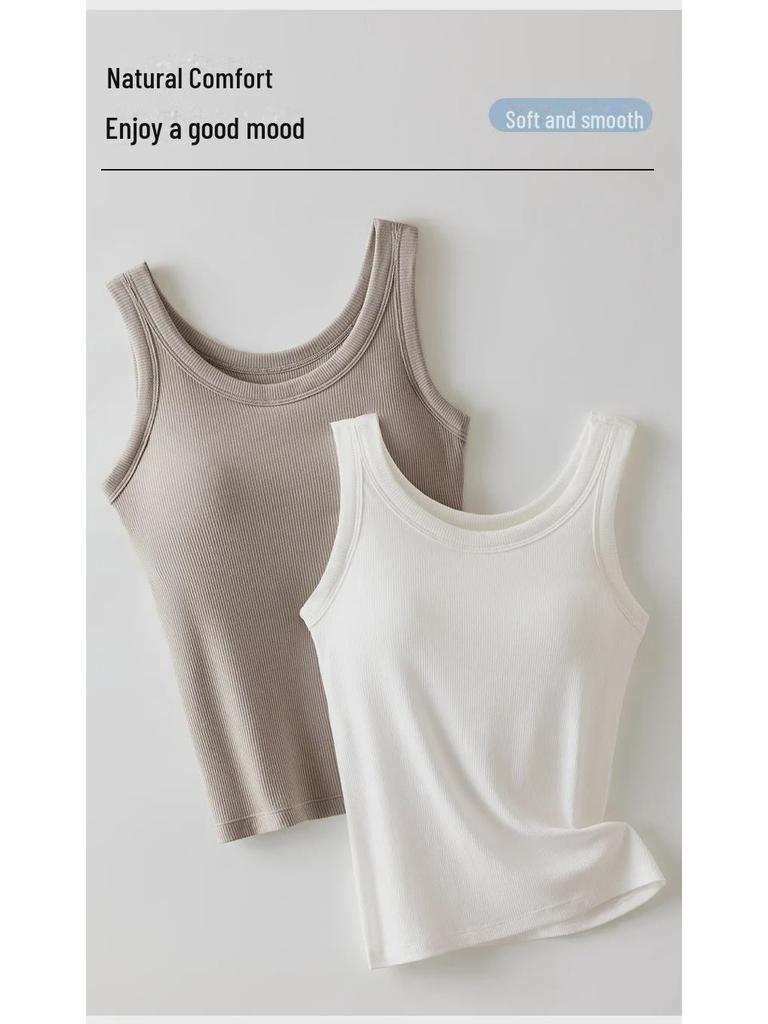 Женский топ из хлопка и модала в рубчик с нагрудными вкладышами, цельный низ, нижнее белье больших размеров с защитой от воздействия внешней среды