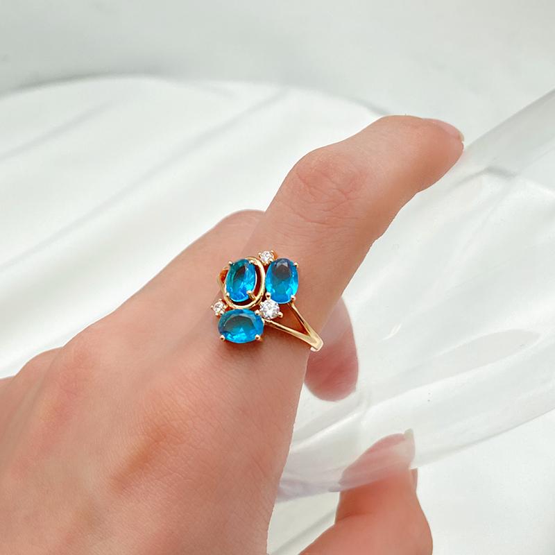 Женское кольцо Kinel с синим кубическим цирконом, ювелирные изделия цвета розового золота