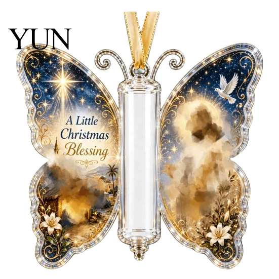 Acrylic Cash Display Christmas Gift Ornament, Butterfly Money Holder with Built?in Holiday Party Supplies Clear Compartment, Hanging Ornament