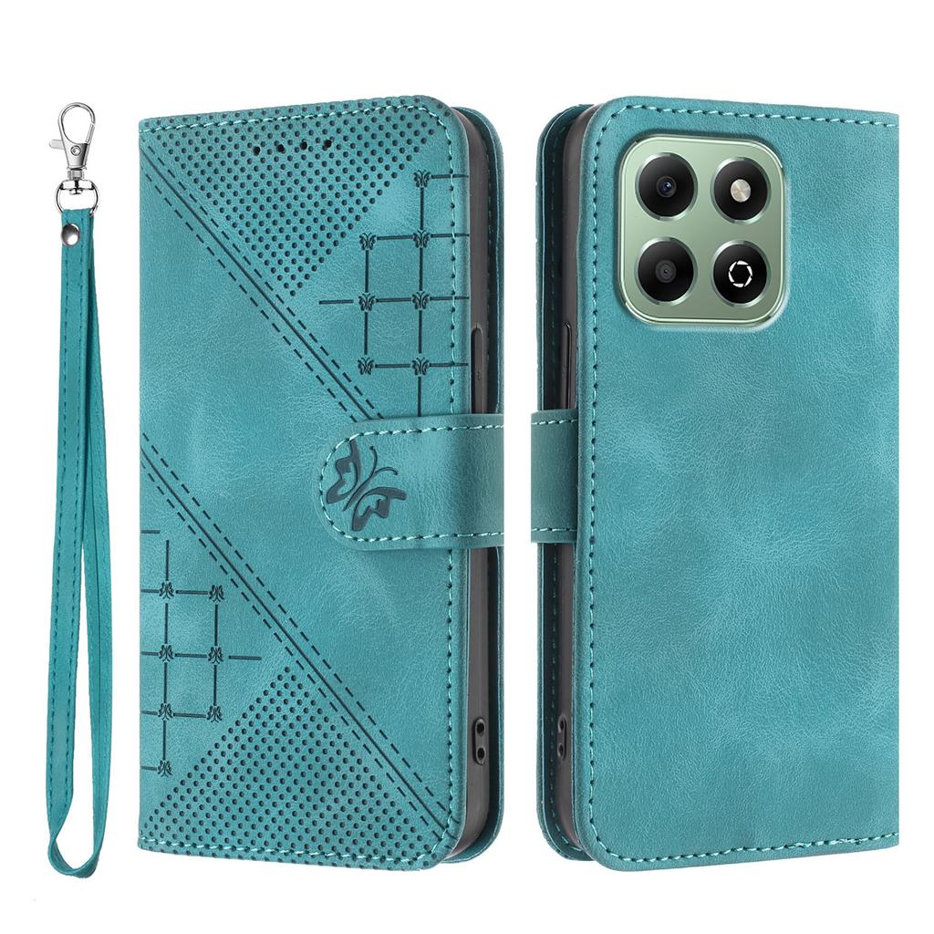 For Honor X6a 4G/Honor X6b 4G Leather Wallet Case Butterfly Flower Imprinted Phone Cover with Strap