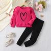 Spring Girls Fashion Heart Printed Long Sleeve Sweater Casual Pants Set