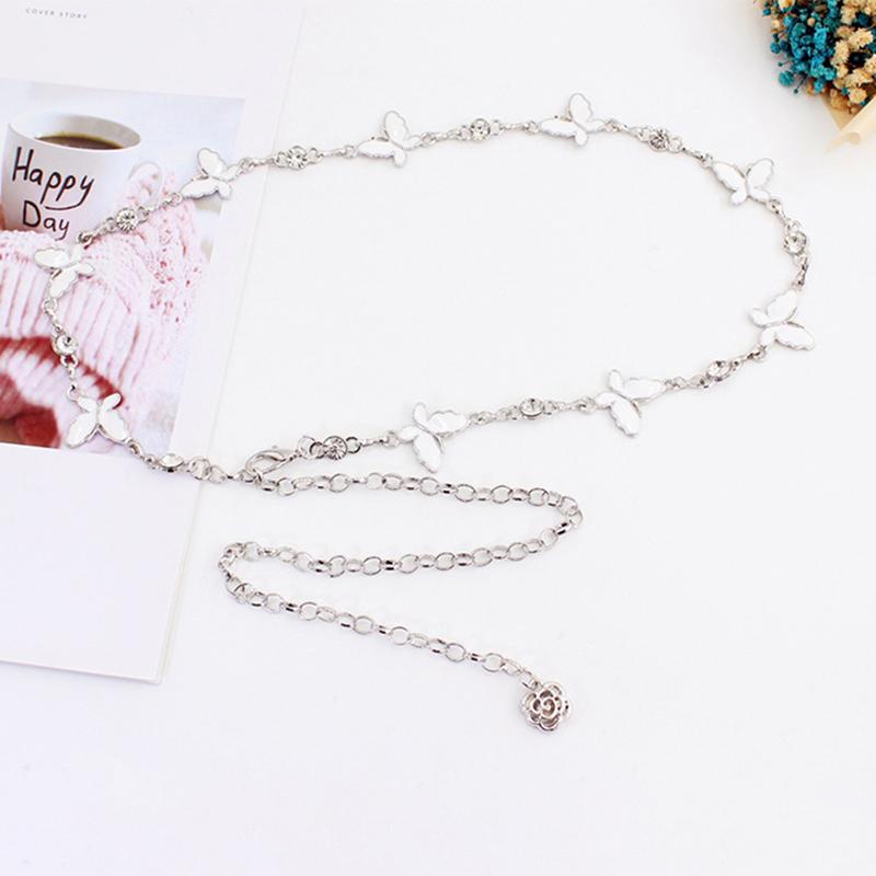 Trendy Butterfly Decoration Metal Chain Belt Adjustable Elegant Slim Thin Body Waist Chain Dress Sweater Pendant Decoration Belt Gift