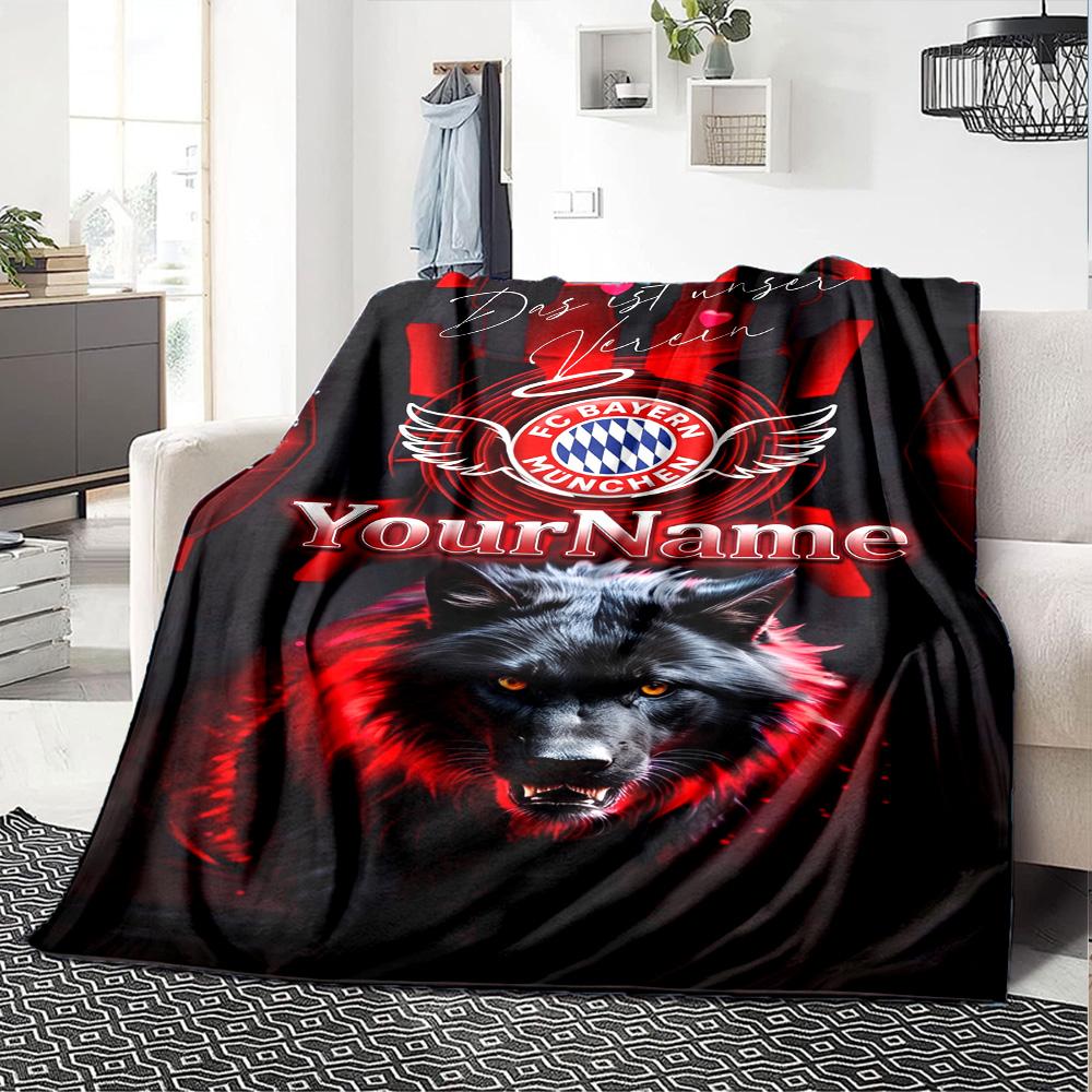 Bayern Munich Personalized Text Blanket Multi-purpose Customizable Blanket Soft Warm Cozy for Nap Bed Office Picnics Four Seasons Universal