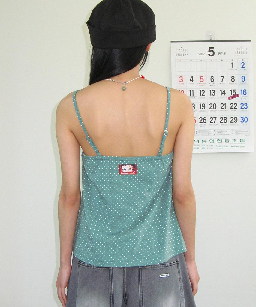 RONRON Betty Boop Charm Dot Cami Top Sleeveless Mint