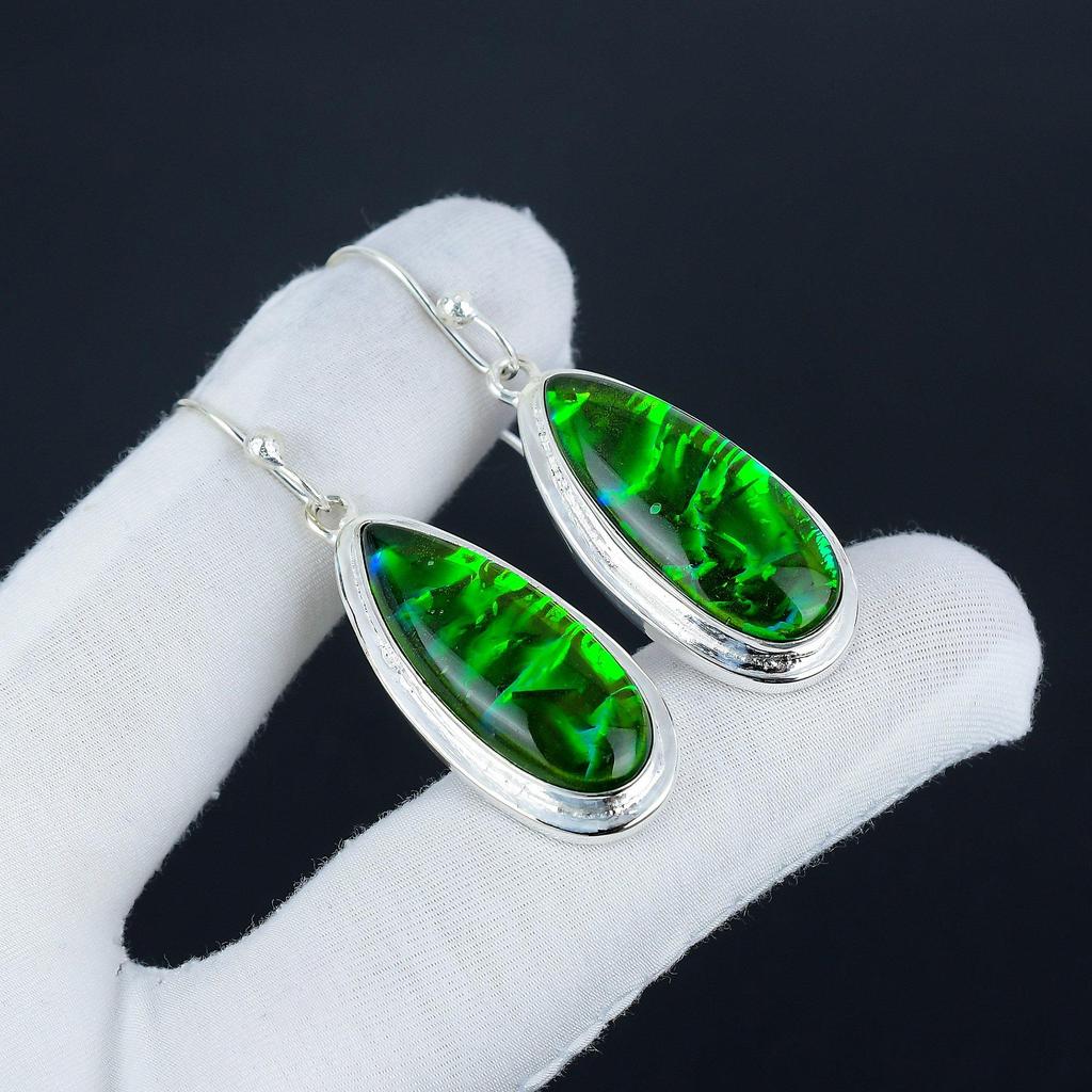 Удивительные серьги из серебра 925 пробы с зеленым триплетом огненного опала, серьги-подвески из серебра ручной работы в стиле бохо, подарок на день рождения для жены