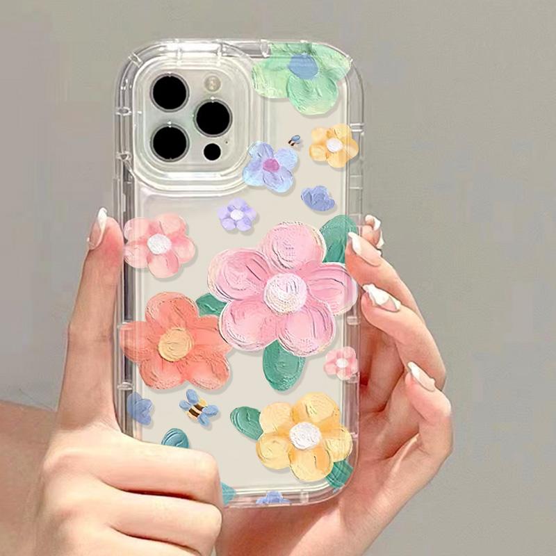 Силиконовый прозрачный чехол для телефона для iPhone 11 16 13 15 Pro Max 14 12 XS X XR 7 8 Plus SE 16promax Противоударный чехол с цветочным рисунком