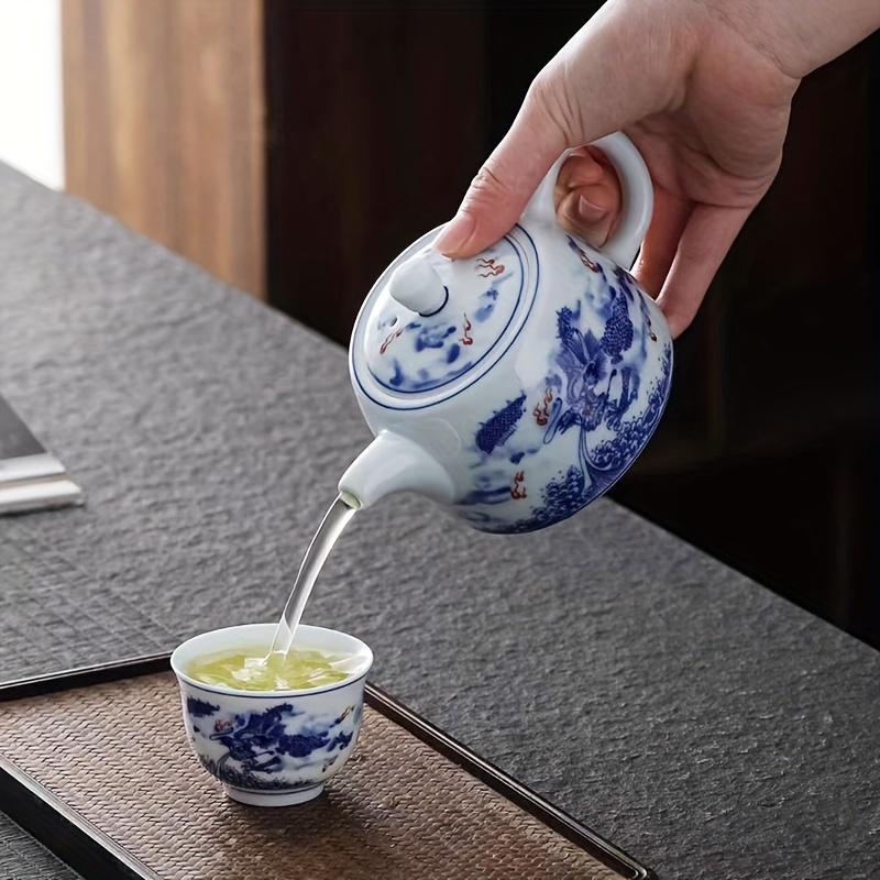 Синий и белый фарфоровый чайник Керамический чайник Чайник для приготовления чая Чайный сервиз кунг-фу Один горшок Чайная чашка - Чайный сервиз кунг-фу ручной работы для чая и кофе E
