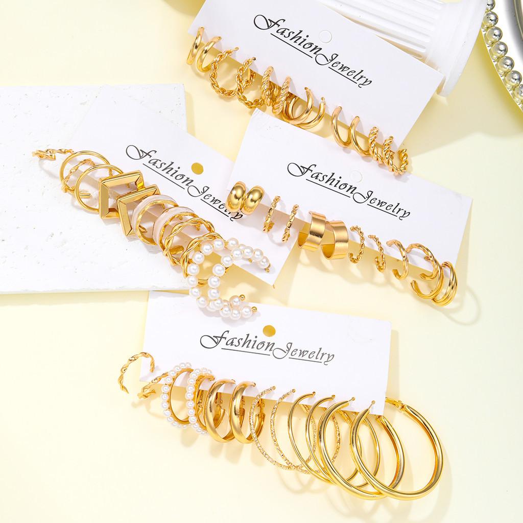 24 пары/компл., комплект серег с геометрическим капающим маслом и белыми краями, искусственный жемчуг, золотые серьги-кольца для женщин, ювелирные аксессуары