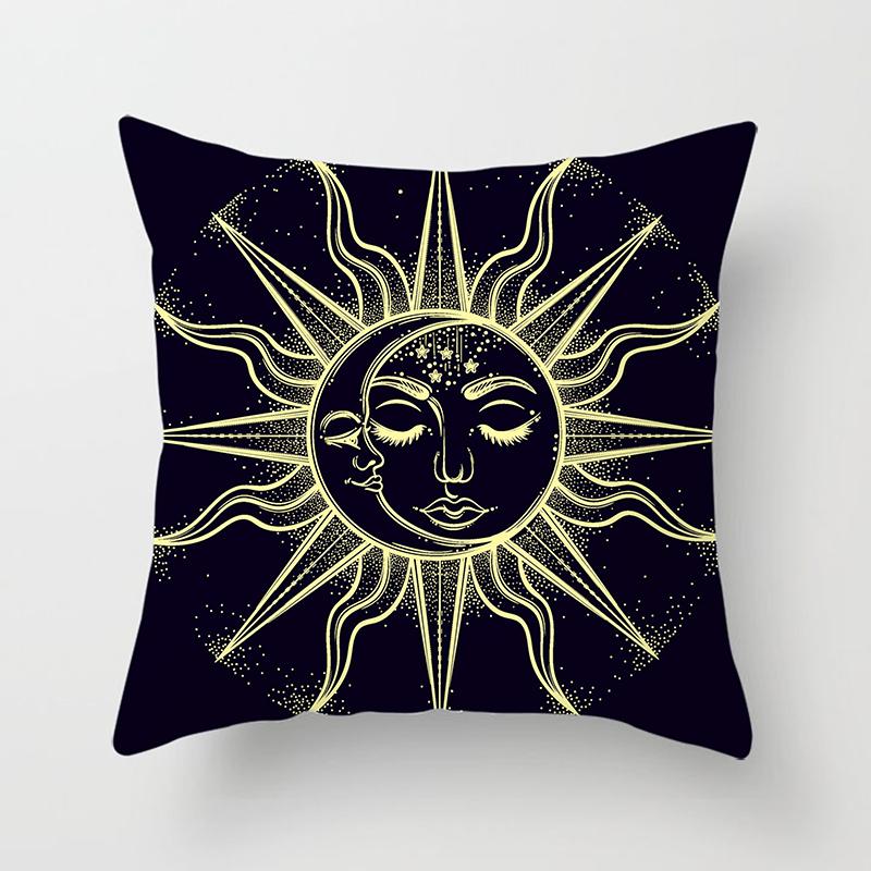 Home Bedroom Living Room Sofa Cushion Cover Decoration Sun Moon Mandala Series Pattern Printing Pillowcase